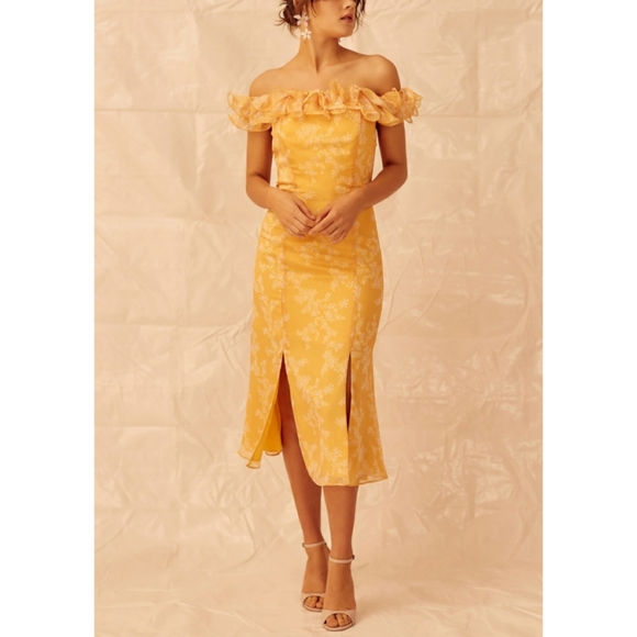 KEEPSAKE the Label Embrace Ruffle Midi Dress Yellow Size Medium - Picture 1 of 11